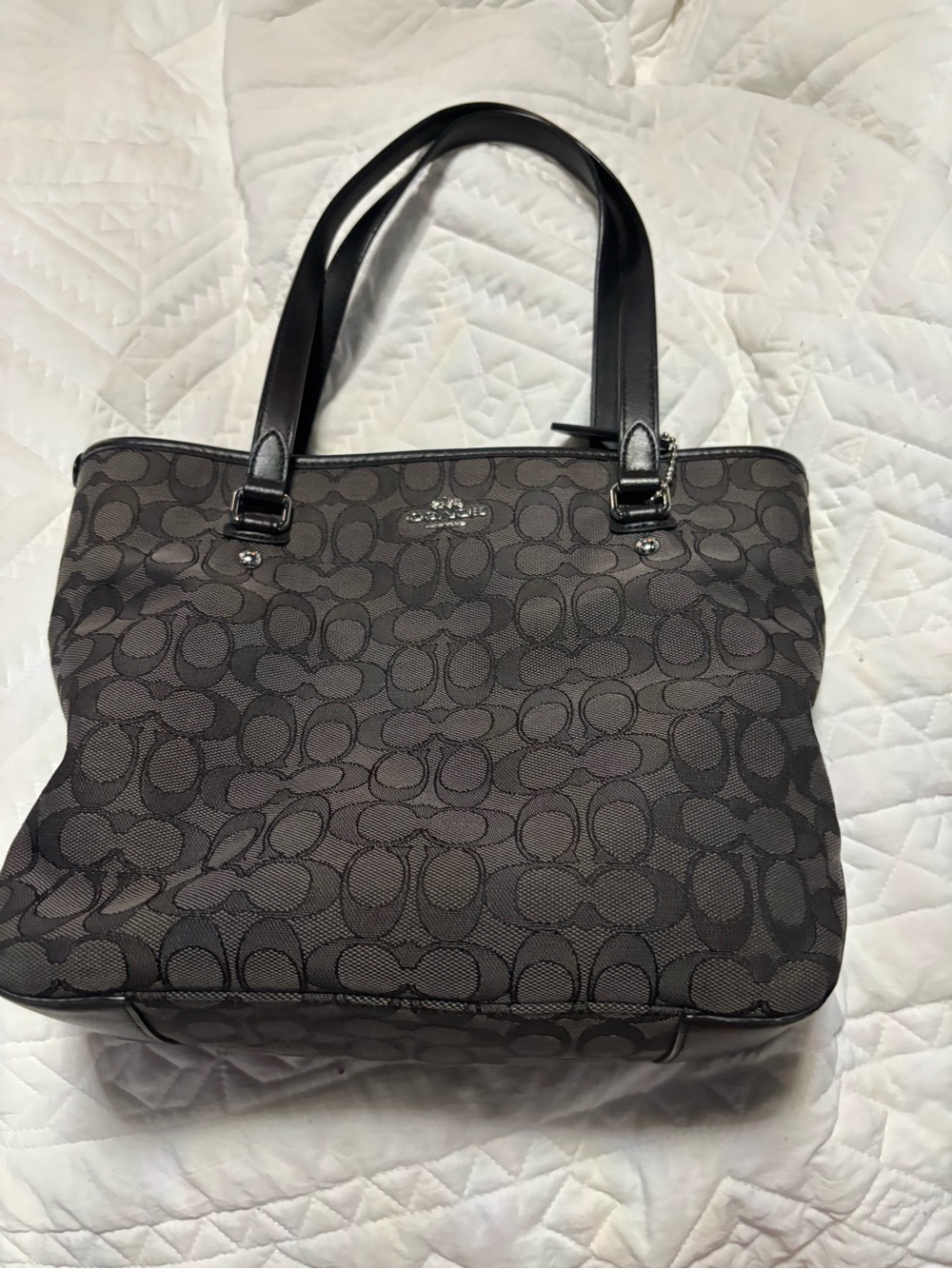 Coach Signature Zip Top Tote Bag in Dark Gray